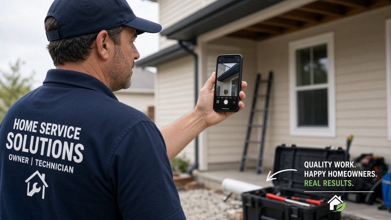 Home-service owner taking a photo on a job
